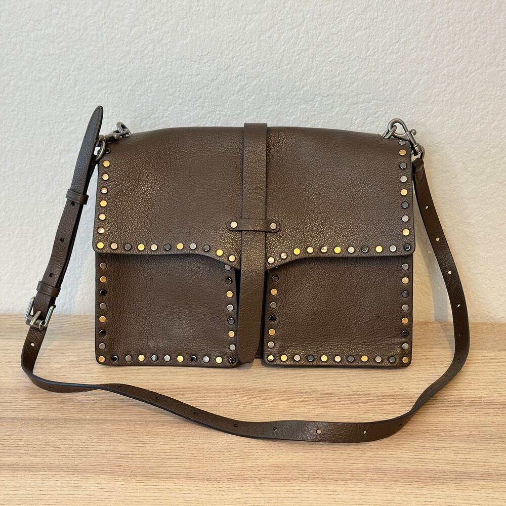 Rebecca Minkoff Nanine Studded Bag Brown Leather Crossbody Shoulder Purse Modern - Picture 8 of 16